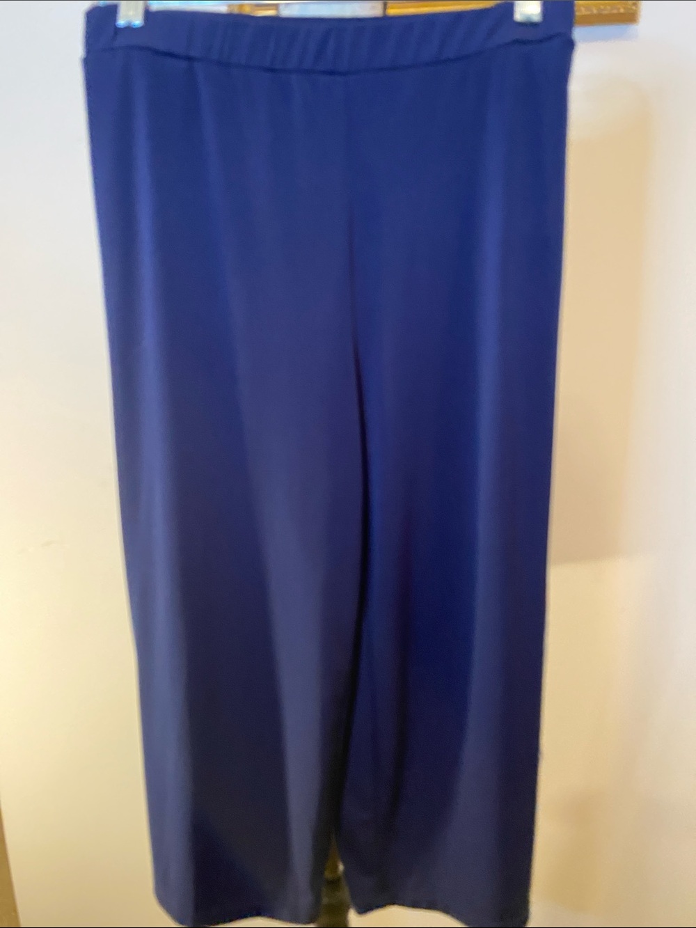 Navy Blue Wide-Leg Crop Pants pull on Comfy liquid knit - wrinkle resistant